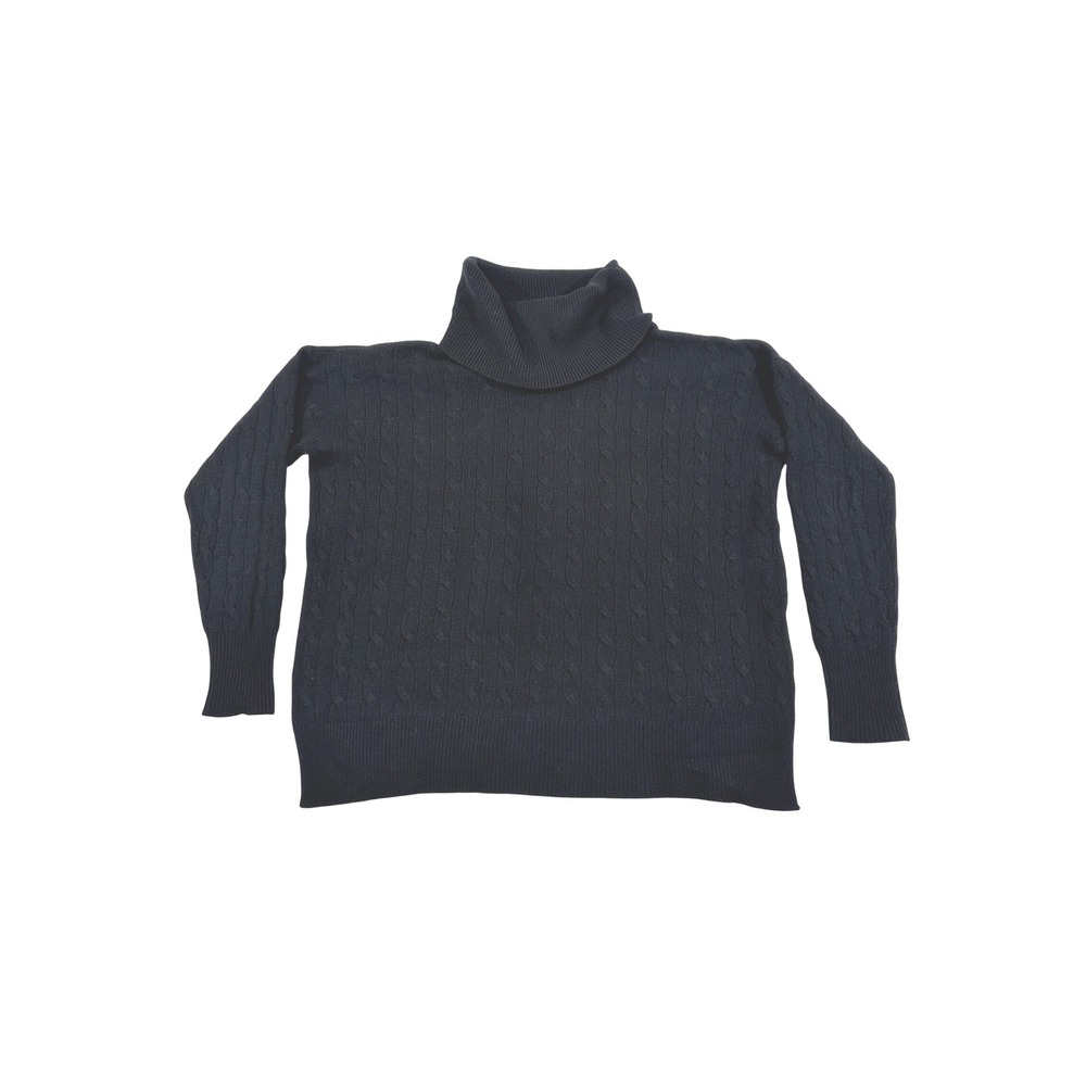 Polo‎ Ralph Lauren Black Merino Wool Cashmere Cable Knit Turtleneck Sweater  L